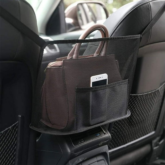 VIVIDCRAFT Black Car Seat Net Bag Car Storage Net Bag Storage Hanging Bag Car Seat Back Built-In Bag
