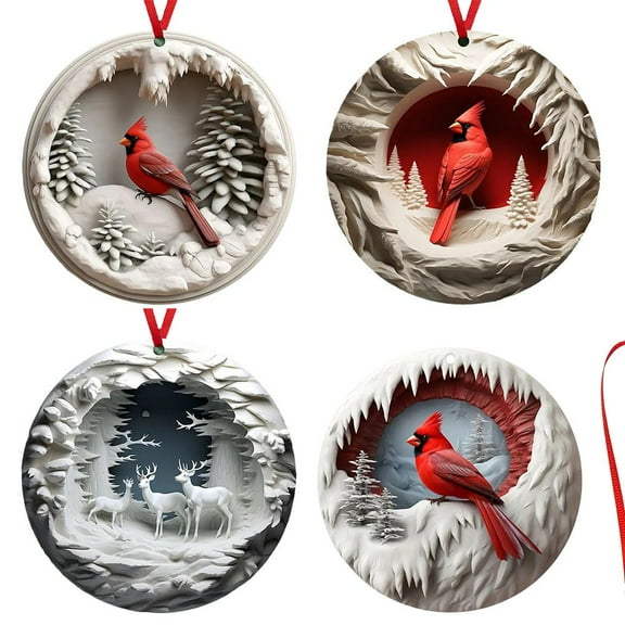 VIVIDCRAFT Cardinal Bird Ornament Winter Scene Acrylic Christmas Tree Decoratio GXM