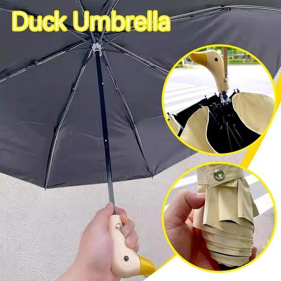 VIVIDCRAFT Duck Umbrella Compact Travel Umbrella Cute Design Duck Head Umbrella Wooden Handle Folding Umbrella 8 Ribs Sun Rain Umbrella Lightweight Rainproof Umbrella For Outdoor Activities