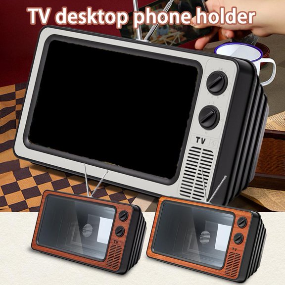 VIVIDCRAFT Retro Mahogany Tv Desktop Mobile Phone Holder Creative Retro Tv Mobile Phone Screen Amplifier Student Watching Tv Drama Holder