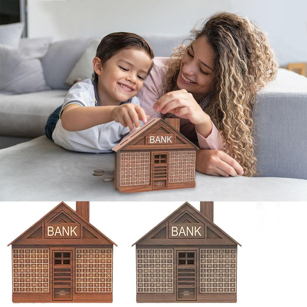 VIVIDCRAFT Wooden House Savings Box Reusable Vintage Money Box with