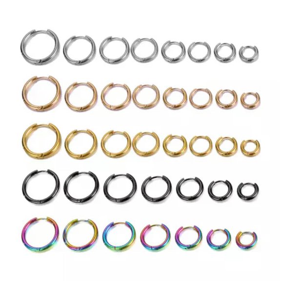 VIVIDELLE 10 Pcs/lot Surgical Steel Earrings Hoop Hinged Round Circle Ear Rings 8mm-20mm-Gold-10 mm