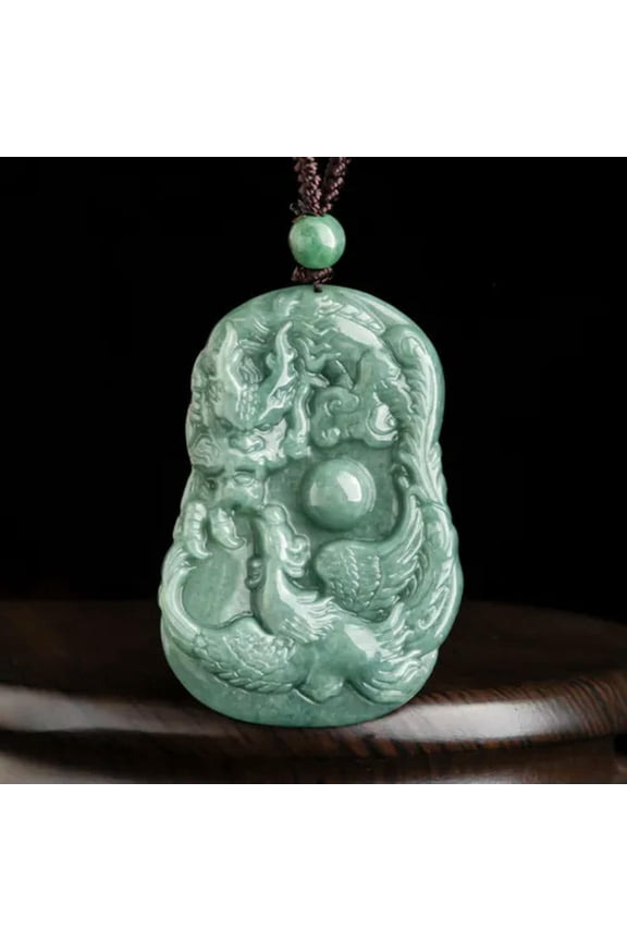 100% Fine Natural Jade (Jadeite) Women Men Luck Dragon Phoenix Pendant Certified