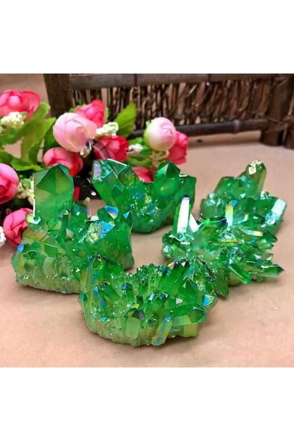 100g Natural Aura Green Titanium Gemstone Quartz Crystal Cluster Specimen Energy