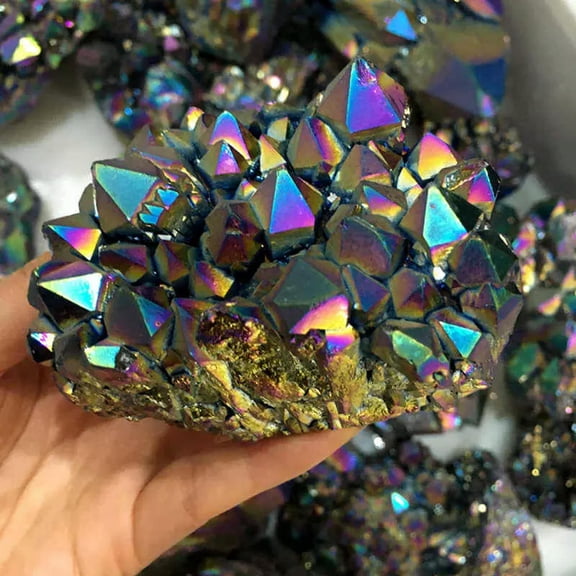VIVIDELLE 100g Natural Rainbow Aura Titanium Quartz Crystal Cluster Mineral Gemstone Reiki