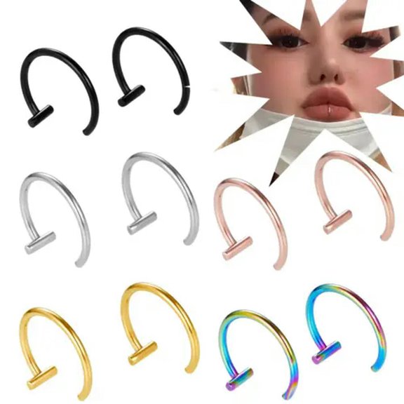 VIVIDELLE 10PCS Stainless Steel Punk Fake Lip Ring Clip On Nose False Body Piercing -Gold-10mm