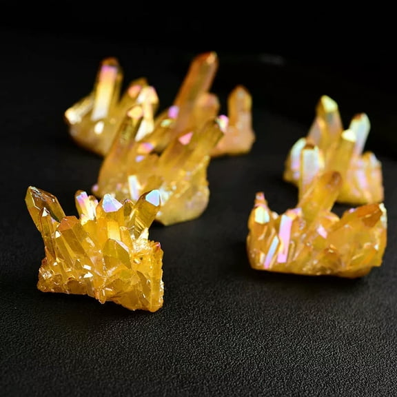 VIVIDELLE 10Pcs 50g Natural Quartz Aura Titanium Yellow Crystal VUG Cluster Specimen Reiki