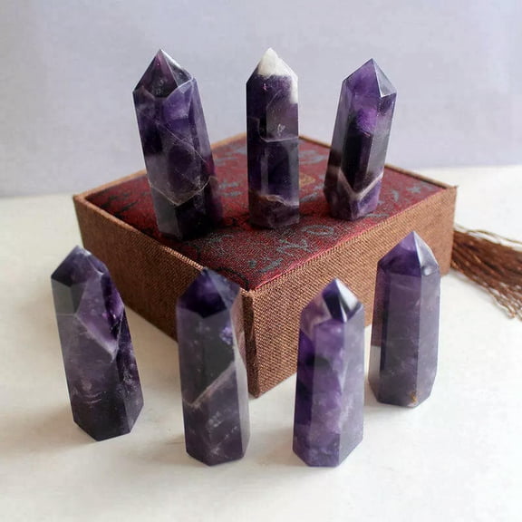 VIVIDELLE 10Pcs Natural GemstoneAmethyst Obelisk Quartz Crystal Point Healing Stone