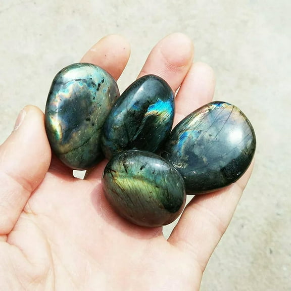 VIVIDELLE 10Pcs Raw Natural Rainbow Labradorite Polished Crystal Quartz Palm Stone Healing