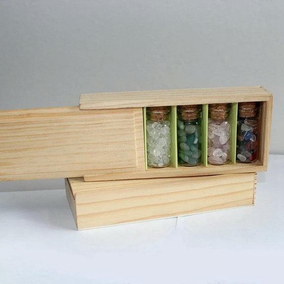 VIVIDELLE 10Sets DIY Drifting Bottle Natural Quartz Chakra Crystal Rock W/ Wooden Box Gift