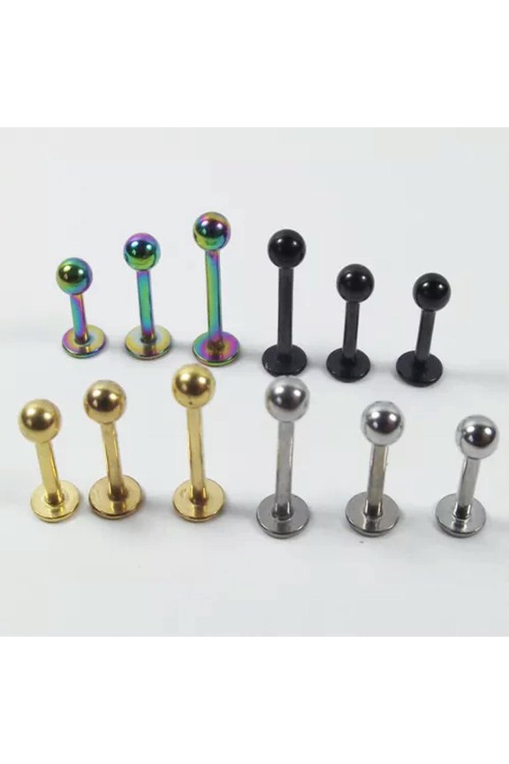 10pcs Surgical Steel Labret Tragus Lip Bar Cartilage Helix Ear Stud Ear Piercing-Multicolor-16G 8mm