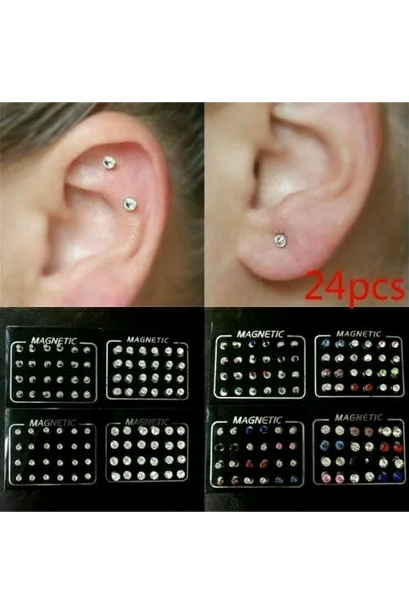 12Pairs/Set Magnetic Ear Studs Earrings for Women Fake Piercing Fake Nose Ring.-Colorful