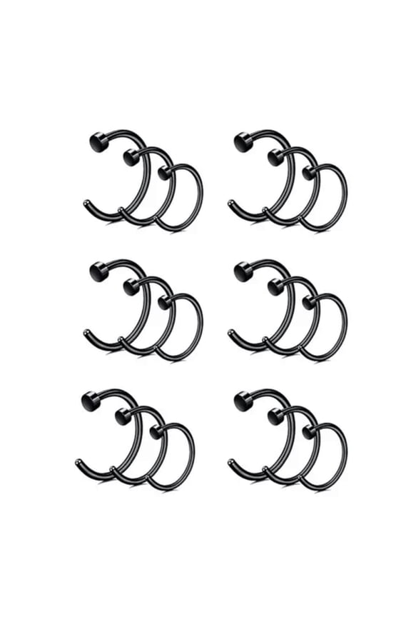 18 pcs Nose Ring 6/8/10mm Nose Hoop Lip Small Thin Piercing Surgical Steel 20G-Black-20g (0.8 mm)