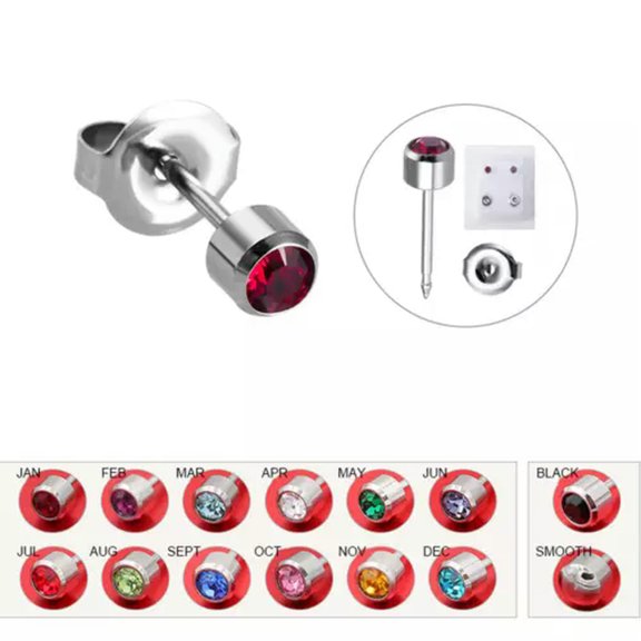 VIVIDELLE 1pair Surgical Steel stud earring CZ Birthstone Ear StudS Cartilage Piercing-AUG-1 pair