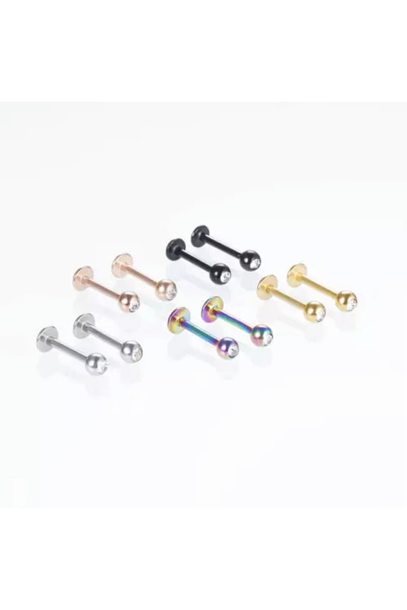 2PCS STAINLESS STEEL Labret Tragus Lip Crystal Barbell Body Piercing Jewelry-Multicolor