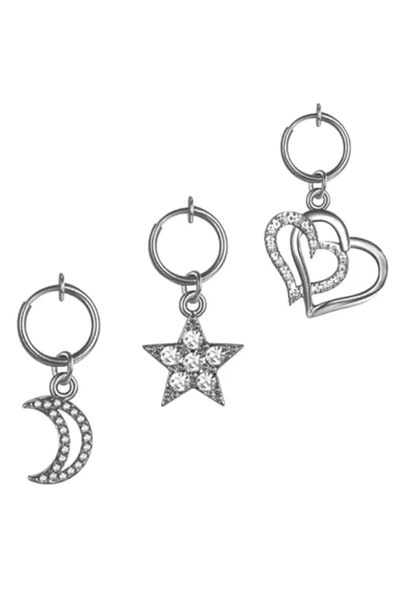 3PCS Clip on Belly Button Rings Fake Belly Piercing Non Piercing Navel Ring-Silver