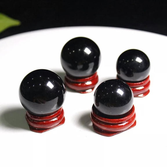 VIVIDELLE 40mm Natural Rock Obsidian Gemstone Sphere Quartz Crystal Ball Healing W/ Stand