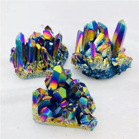 VIVIDELLE 5Pcs 70g Natural Rainbow Quartz Aura Titanium Crystal Cluster Specimen Mineral
