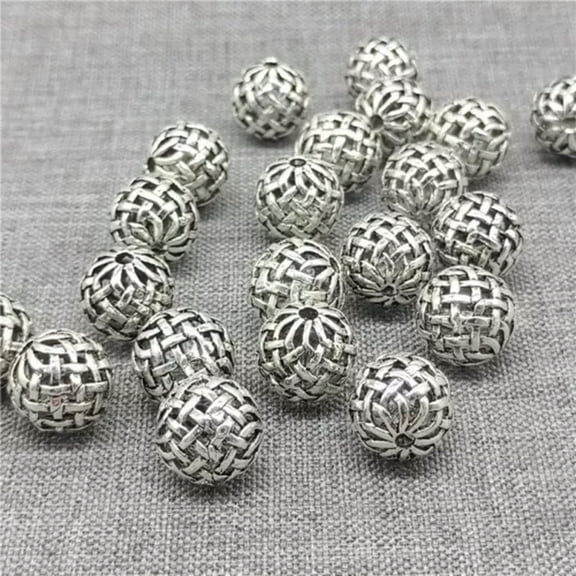 VIVIDELLE 5pcs of 925 Sterling Silver Hollow Basket Weave Round Beads 10mm