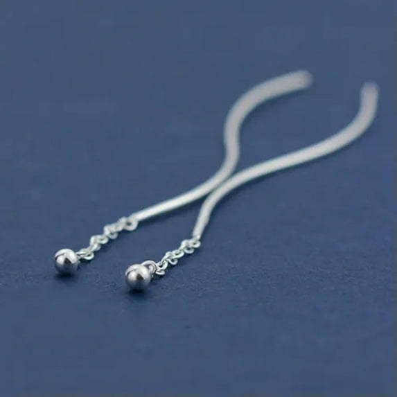 VIVIDELLE 925 Sterling Silver Tiny Ball Ear Thread Through Threader Dangle Earrings A1050