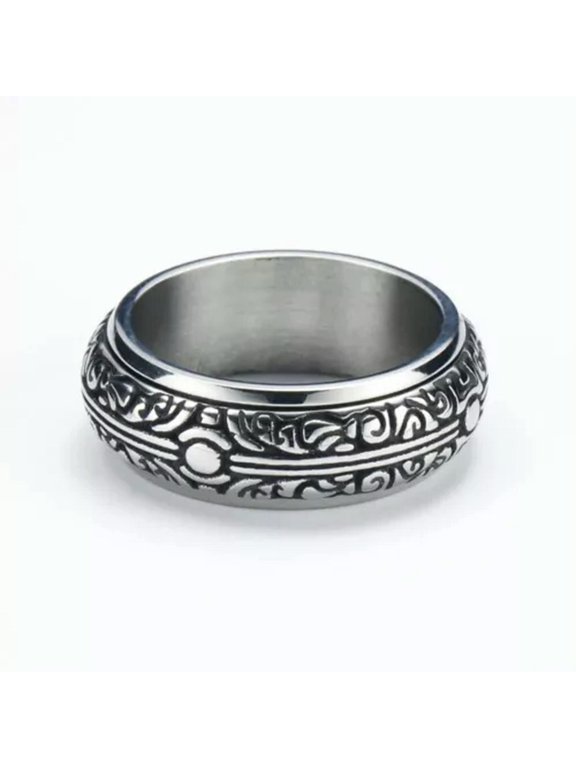 Astronomical Ball Pattern Personalized Rotating Stainless Steel Rings Size 6-13-10-Silver