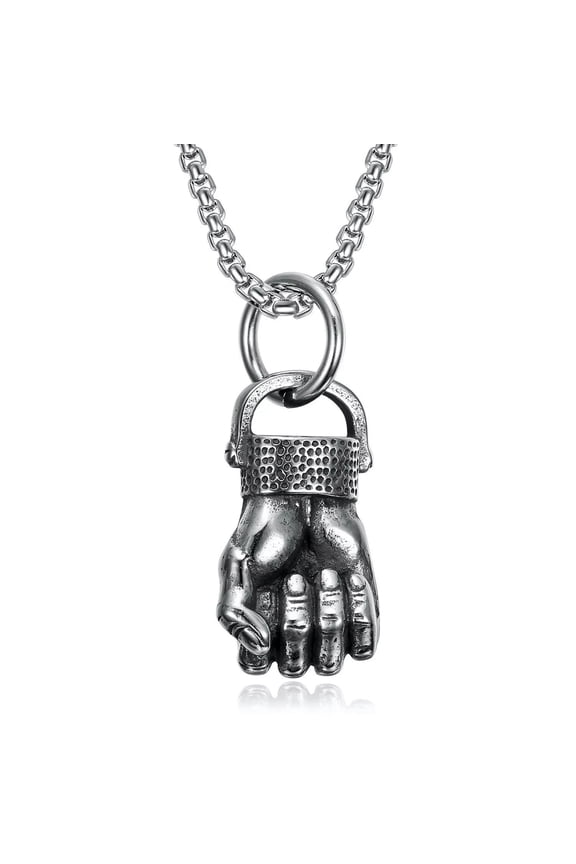 Cool Mens Boxing Fist Glove Pendant Necklace Stainless Steel Chain Set