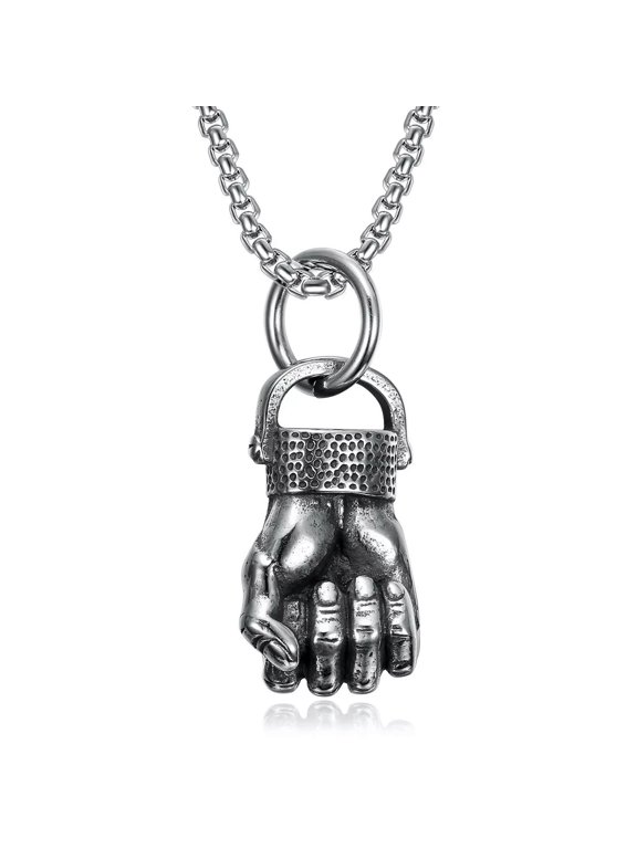 Cool Mens Boxing Fist Glove Pendant Necklace Stainless Steel Chain Set