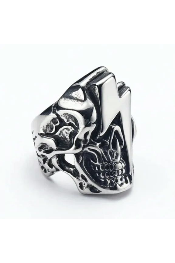 Europunk Personalized Skull Head Lightning Stainless Steel Men's Rings Size 7-13-11-Silver