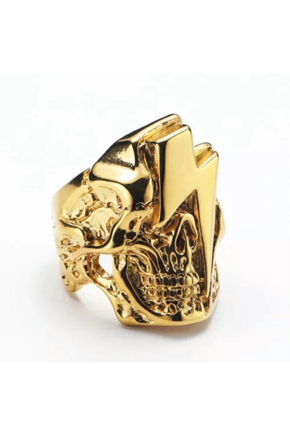 Europunk Personalized Skull Head Lightning Stainless Steel Men's Rings Size 7-13-8-Gold