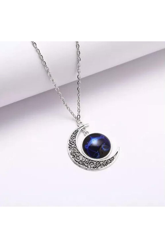 Fashion Moon Time Gem 12 Zodiac Sign Constellations Horoscope Pendant Necklace-libra