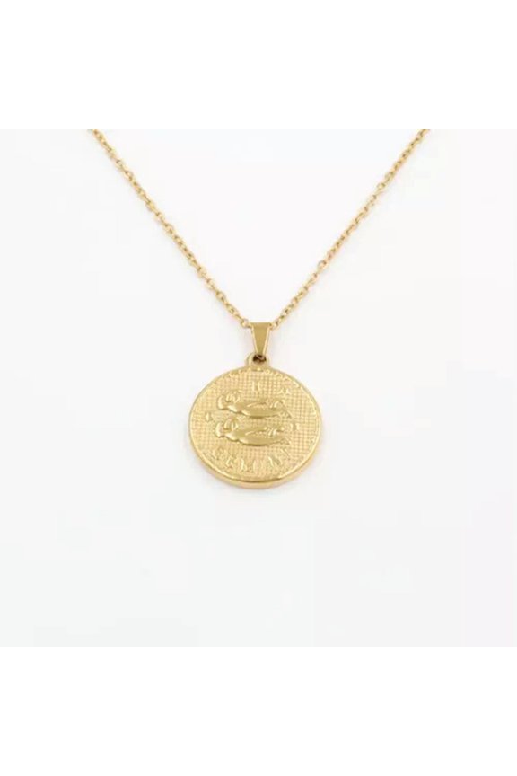 Gold Plated Stainless Steel Constellation Horoscope Zodiac Sign Pendant Necklace-Gemini