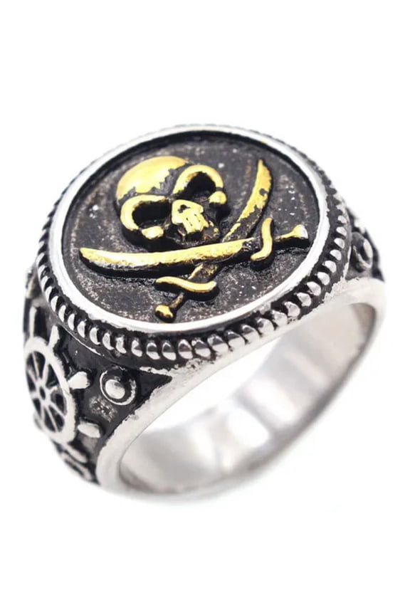 Gothic Mens Stainless Steel Gold Biker Pirate Skull Ring Size 6-15-10-Gold