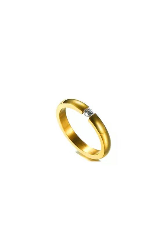 Korean Style Stainless Steel Set With Zircon Rings For Couples Size 5-10-7-Gold
