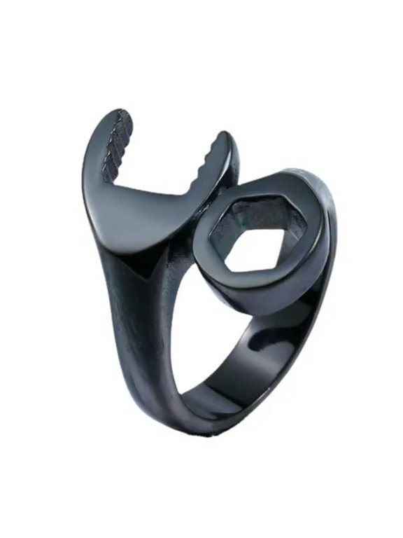Mens Biker Mechanic Wrench Ring for Men Stainless Steel Size Size 7-14-7-Black