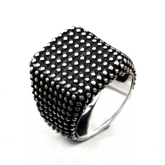 VIVIDELLE Mens Biker Square Polka Dot Ring Stainless Steel Size 7-13-11