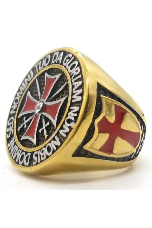 Mens Cross Knights Templar Ring Masonic Gold Stainless Steel Size 7-15-15-Gold
