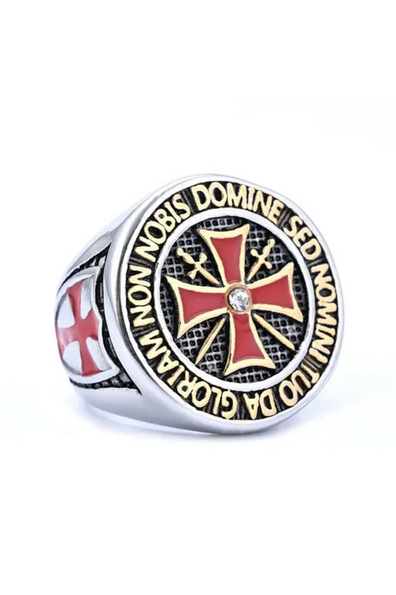 Mens Cross Knights Templar Ring Masonic Gold Stainless Steel Size 7-15-9-Silver