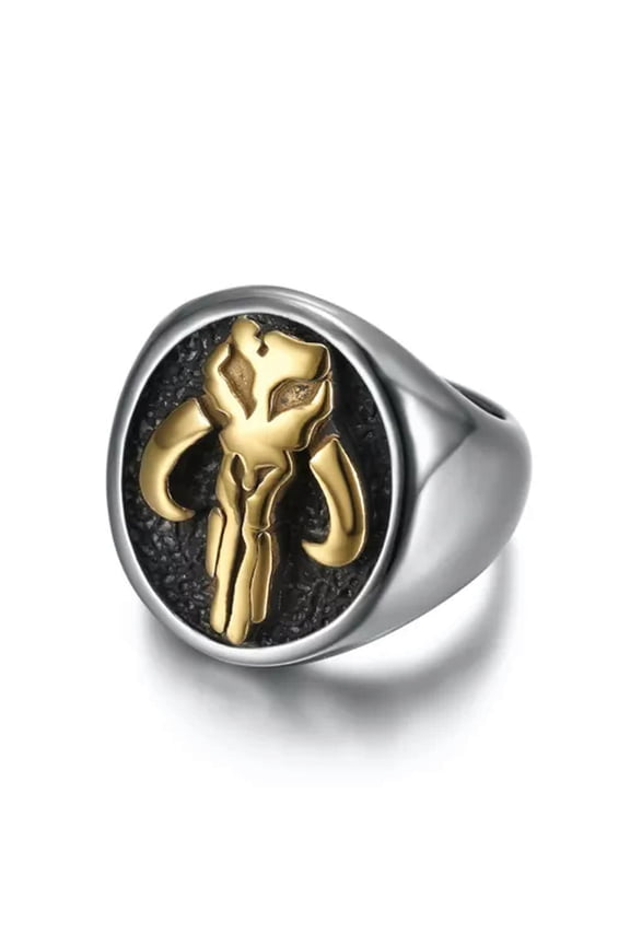 Mens Punk Stainless Steel Gothic Beautifully Polished Alien Skull Punisher Ring-14-Gold