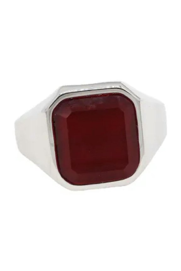 Mens Rings Stainless Steel Natural Tiger Eye Stone Red and Black Stone Ring-7-Silver/Red Stone