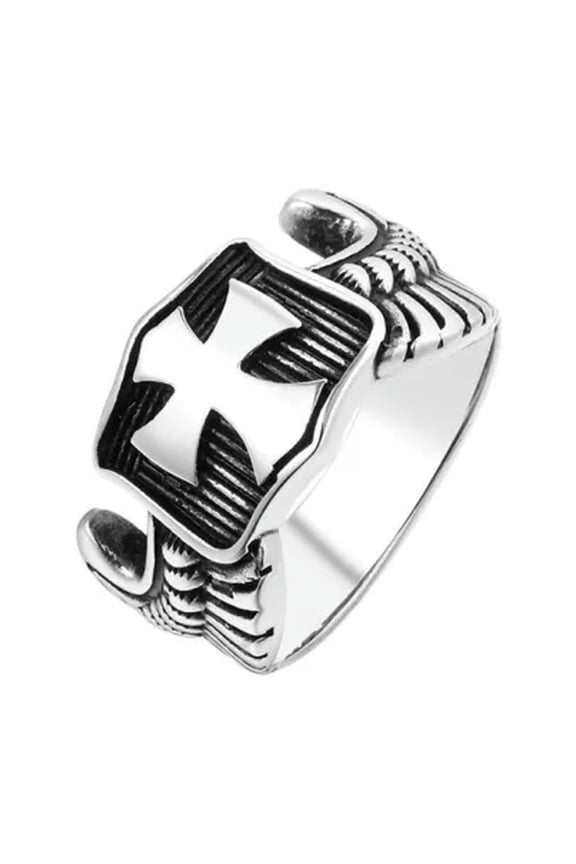 Mens Silver Christian St Saint Michael Angel Wings Cross Ring Men Size 7-14-7