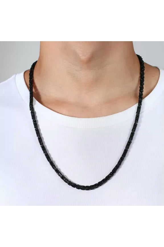 Mens Stainless Steel 4/5/6/8mm Byzantine Box King Chain Necklace Accessories-45cm (18in)-6mm Black