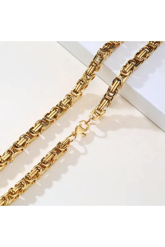 Mens Stainless Steel 4/5/6/8mm Byzantine Box King Chain Necklace Accessories-60cm (24in)-4mm Gold
