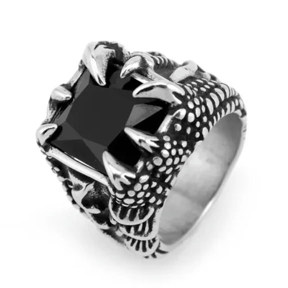 VIVIDELLE Mens Stainless Steel Biker Manmade Onyx Dragon Claw Ring for Men Size 7-13-7-Black