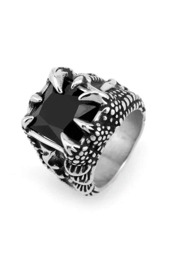 Mens Stainless Steel Biker Manmade Onyx Dragon Claw Ring for Men Size 7-13-7-Black