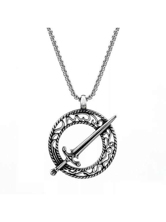 Mens Stainless Steel Circle Sword Pendant Necklace