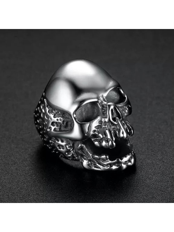 Mens Stainless Steel Gothic Punk Biker Zombie Skull Ring Size 7-15-13-Silver