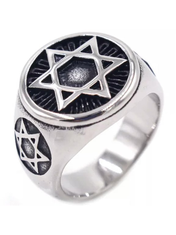 Mens Stainless Steel Six Point Hexagram Star of David Ring Size 7-13-11-Round Design