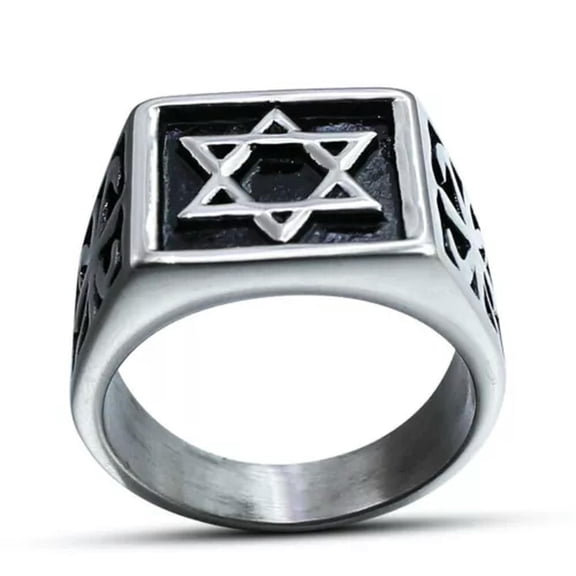 VIVIDELLE Mens Stainless Steel Six Point Hexagram Star of David Ring Size 7-13-13-Square Design
