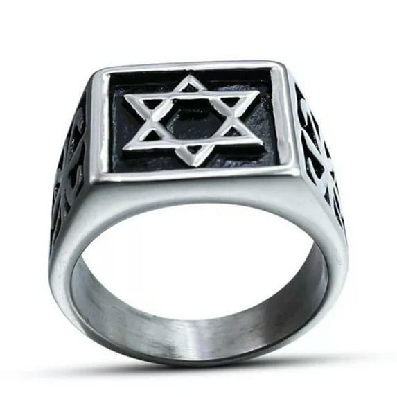 VIVIDELLE Mens Stainless Steel Six Point Hexagram Star of David Ring Size 7-13-13-Square Design