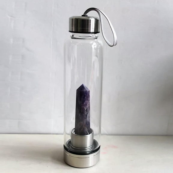 VIVIDELLE Natural Amethyst Quartz Crystal Elixir Water Bottle Rock Gemstone Glass Aquarius